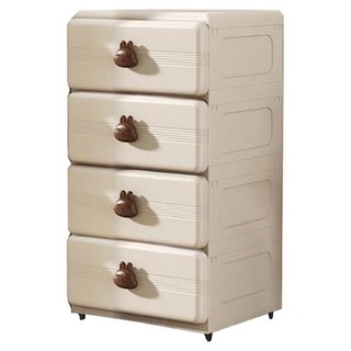 加厚抽屜式臥室床頭兒童衣櫃4層 可愛兔, 奶油 + 棕頂, 1個