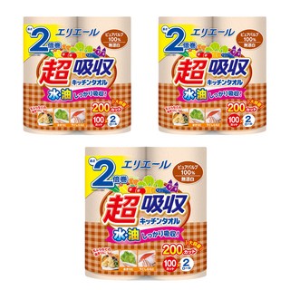 elleair 艾黎艾爾 無漂白超吸收廚房紙巾 2捲/包 超強吸水 廚房清潔好幫手, 3袋