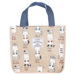 kUSUgURU JAPAN 日本眼鏡貓 午餐袋 保溫保冷 內層保溫鋁箔 NEKOMARUKE貓丸系列, 1個, 米黃色