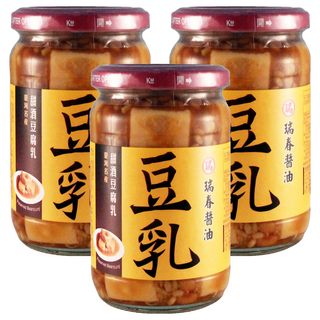 瑞春醬油 甜酒豆腐乳 台灣名產 配稀飯、薑母鴨、羊肉爐都適合, 380g, 3罐