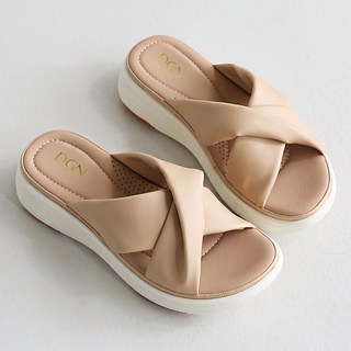 DGN 女用桃樂絲超輕量舒適氣墊交叉編織厚底拖鞋