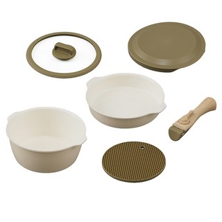 IRIS OHYAMA 愛麗思歐雅瑪 多功能可拆式陶瓷不沾平底鍋6件組 DPAN-6S, 象牙色, 1組, 平底鍋 20cm + 玻璃鍋蓋 20cm + 湯鍋 20cm + PE鍋蓋 20cm + 可拆式手把 + 隔熱墊 18cm
