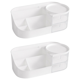 iRoom 優倍適 加厚二代大容量抽屜式桌面化妝品收納盒, 2個, 奶油白