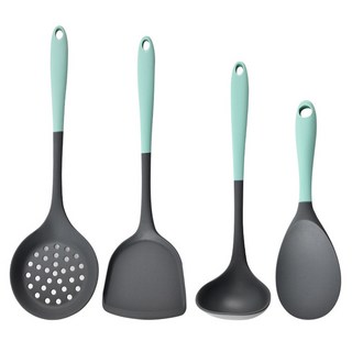Monohaim 薄荷綠矽膠廚具4件組, 1套, 湯勺, 鍋鏟, 漏勺, 刮刀, 灰色