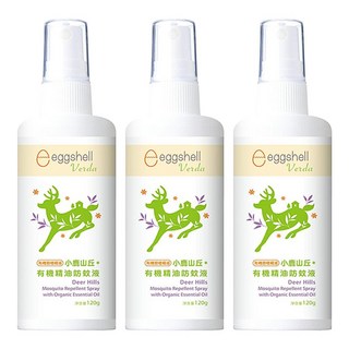 eggshell Verda 小鹿山丘 有機精油防蚊液 日本天然植物萃取 甜橙香氣 雙效防蚊, 120g, 3瓶