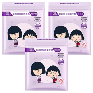 Mdmmd. 明洞國際 新涼感抑菌夜用型衛生棉 超涼感櫻花蜜桃香 櫻桃小丸子聯名款 33cm, 夜用型 33cm, 6片, 3包