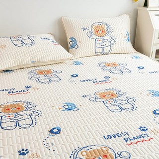 ANTIAN 乳膠涼席枕頭套三件組 可水洗空調軟席 涼感床墊床單 太空熊-米