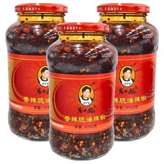 老干媽 香辣脆油辣椒 洋蔥香 花椒麻 焦香甘美, 670g, 3罐