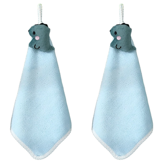 可愛恐龍造型珊瑚絨擦手巾2入組 柔軟吸水速乾 浴室廚房掛式, 恐龍藍色, 1組