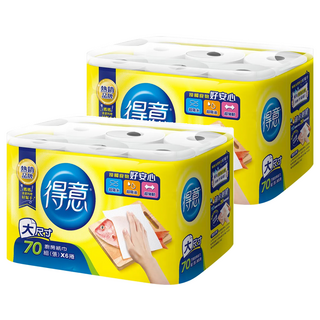 得意 捲筒式廚房紙巾 70張, 6捲, 2袋