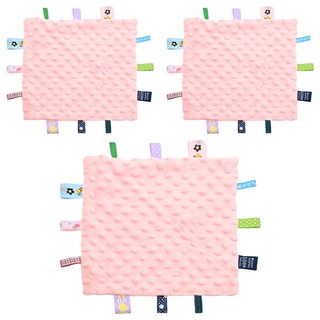 insular 茵秀麗 豆豆標籤安撫巾 多彩可愛圖案標籤 柔軟滑順豆豆顆粒 智力開發 情緒安撫 無螢光劑, 粉色, 3條