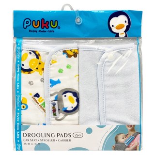 PUKU 藍色企鵝 紗布揹帶口水墊 Set 2入, 舒適柔軟棉花表布, 吸濕好擦拭, 壓扣設計, 印花水, 1組