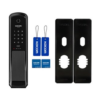 KOCOM 免打孔智慧指紋識別門鎖 現代黑+混合推拉門加強板 黑色組合 KDL-NP760, 顧客自行安裝