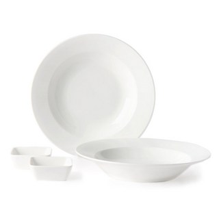 NEOBONE 義大利麵碗 26cm 雙人4件組, 4個, 義大利麵碗 2入+方形醬料碟 2入, 白色