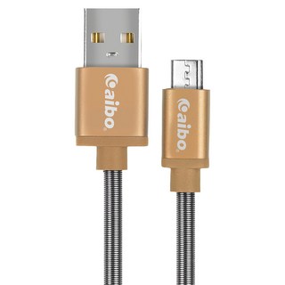 aibo USB 轉 Micro USB 鋁合金彈簧 漁網編織快充傳輸線 1.5M 2.4A, 金色, 1條