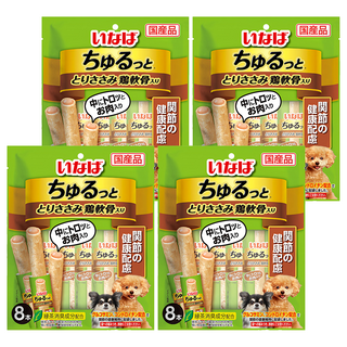 INABA 汪啾嚕肉泥捲心條 關節保健配方 8入, 雞肉 + 雞軟骨, 4袋, 112g