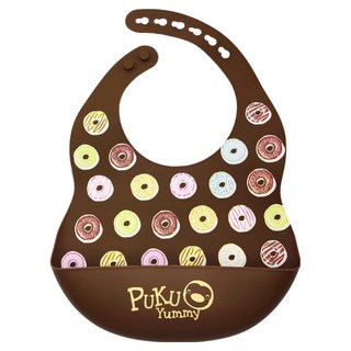 PUKU 藍色企鵝 Yummy矽膠圍兜 100%食品級矽膠 防水防油, 巧克力甜甜圈 咖色, 1個, 1入