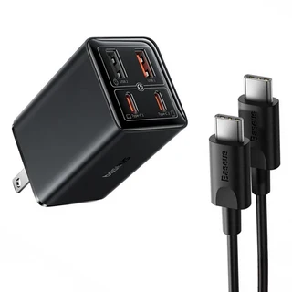 Baseus 倍思 GaN6 Pro 氮化鎵快充充電器 2C + 2U 65W 美規 含小白系列 快充/傳輸線 Type-C-Type-C 100W 20V 5A 1m 黑色, 星曜黑, 1盒