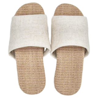 日式亞麻居家拖鞋, 棉麻混紡鞋面, 亞麻中底, TPR鞋底, L 25cm, 米白色, 1雙