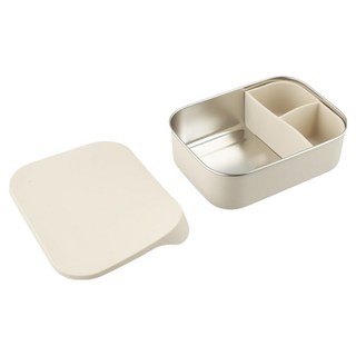 MASIONS 美心 PLUSH 活悅 可微波頂級不鏽鋼抗刮耐磨完全分隔3格便當盒 1.2L, 米色, 1個