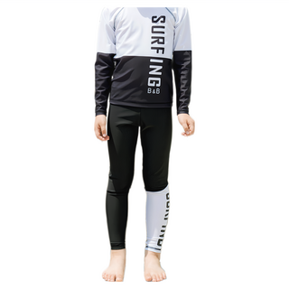 兒童兄妹長袖防曬泳衣套裝, SURFING, 4XL, 白色 + 黑色, 1組