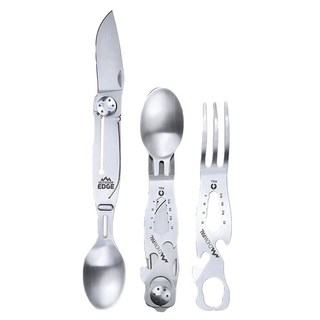 OUTDOOR EDGE Chowpal 420J2不鏽鋼多功能摺疊組合EDC餐具組 附收納袋, 1組, OEDCPL-10C