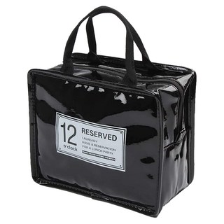 防水漆皮收納包 化妝包 保溫袋 收納袋, 小號(22 x 17 x 11cm), 黑色, 1個