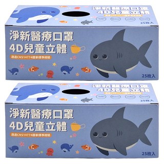 淨新科技 兒童4D立體細耳醫療口罩, 25片, 2盒, 霧紫色