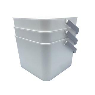 HIMARAYA 把手四方垃圾桶3個組 方便提取和移動, 白色