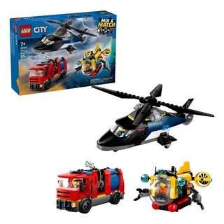 LEGO 樂高 60462 City 直升機消防車潛水艇套裝 874片 混和顏色, 消防車和潛水艇, 1盒