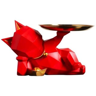 摩達客 現代藝術招財貓擺飾 斜躺金盤開運喵星人 現代風格居家裝飾, 1入, 25x16.5x11 cm, 紅色