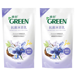 GREEN 綠的 抗菌沐浴乳補充包 鳶尾花精萃 植萃配方 提升抗菌效果 溫和清潔 自然保濕因子 保持水潤, 700ml, 2包