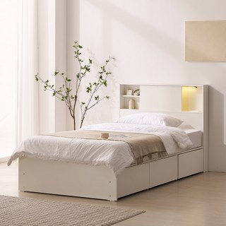 파로마 멜로 LED 빅수납 침대 프레임 + 본넬 매트리스 세트 방문설치, 화이트(프레임), 단일색상(매트리스)