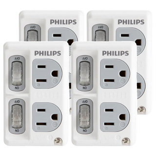 PHILIPS 飛利浦 台灣公司貨 節能開關 2開2插分接式插座 CHP3020W/96, 99mm, 白色, 4個