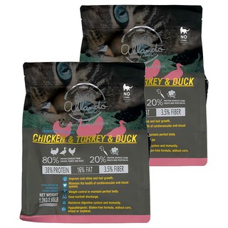 allando 奧藍多 貓用 天然無穀乾糧, 雞肉 + 火雞肉 + 鴨肉, 1.2kg, 2袋