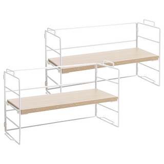 收納部屋 鐵藝木製桌上層架 單層款 白架 + 原木 2個
