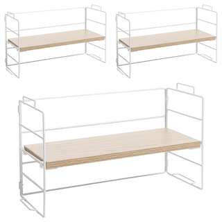 收納部屋 鐵藝木製桌上層架 單層款 白架 + 原木 3個