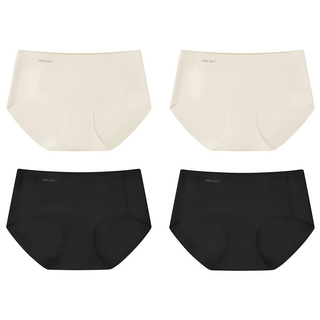 ONE BOY 舒適透氣抗菌無痕涼涼奶皮內褲4件組, 黑色 + 杏仁白