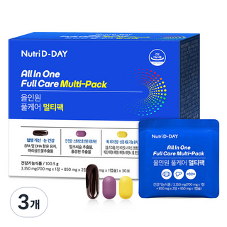 뉴트리디데이 올인원 풀케어 멀티팩 멀티비타민, 30회분, 3개