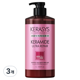 케라시스 케라마이드 극손상 울트라 리페어 샴푸, 1L, 3개