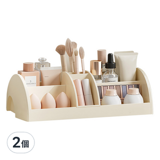 小麥購物 大容量三層桌面化妝品收納盒 L2383, 奶油白, 2個