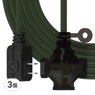 PowerWork 動力工廠 1對3座耐熱動力軟線 F型平貼式插頭, 4.5m, 軍綠色, 3條