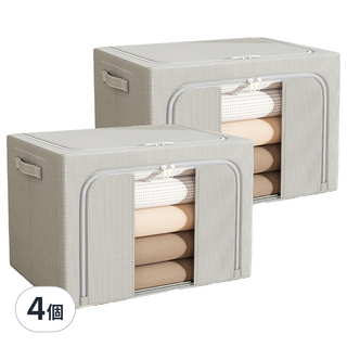 小麥購物 大容量牛津布透明大視窗衣物收納箱 單窗 66L, 灰色, 4個