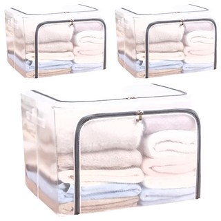 PVC透明防潮棉被衣服收納箱 80L, 透明, 3個