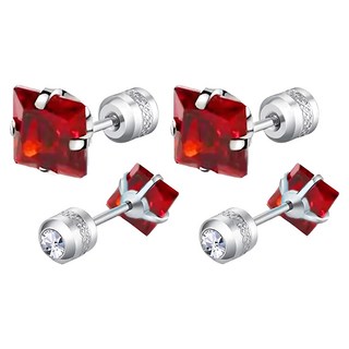 耀眼美人 方鋯石鑽醫療鋼不鏽鋼耳環 紅寶石公主 兩組入(共四個), 紅寶石