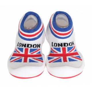 GGOMOOSiN 學步鞋 - TPE材質 柔軟親膚, 105mm, 倫敦 白色 + 藍色
