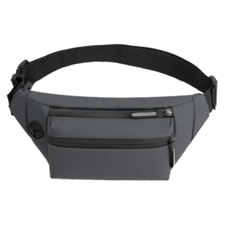 經典大容量多功能休閒腰包 側背包, 尼龍面料, 防潑水, 多格收納, 20 x 14 x 5cm, 灰色, 1個