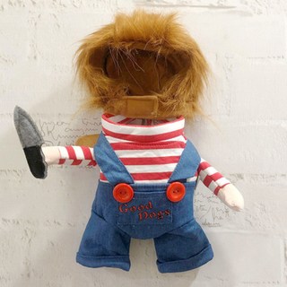 SassyDog 寵物 恰吉 站立裝, 棕色 + 牛仔藍, 1件