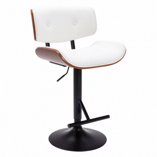 E-home 亞提庫斯復古拉扣曲木可調式吧檯椅 白色 W52.5xD50.5xH93-114 CM PU皮革椅面, 1個