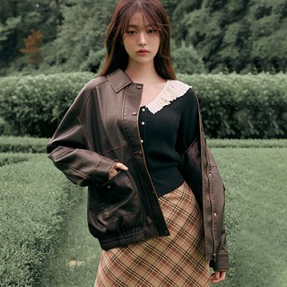 rolarola 女款復古感皮革下擺縮口夾克